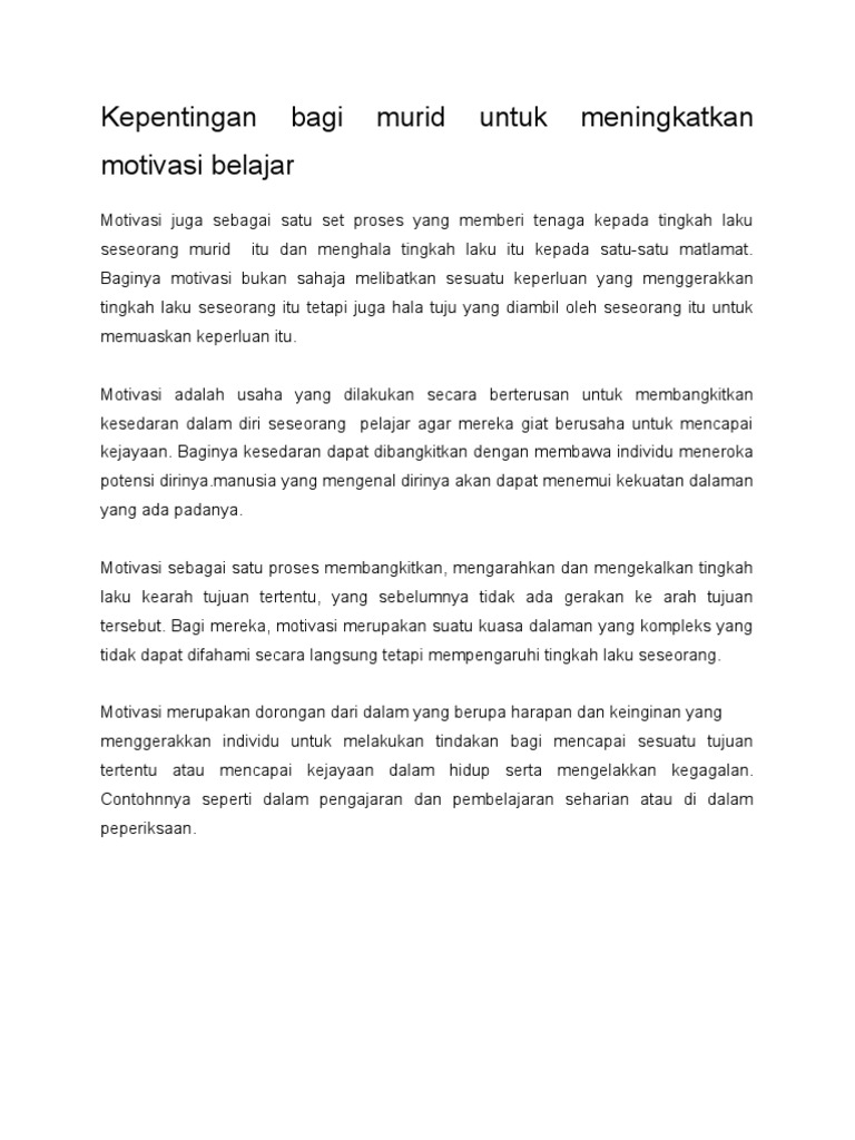 Kepentingan Bagi Murid Untuk Meningkatkan Motivasi Belajar Pdf