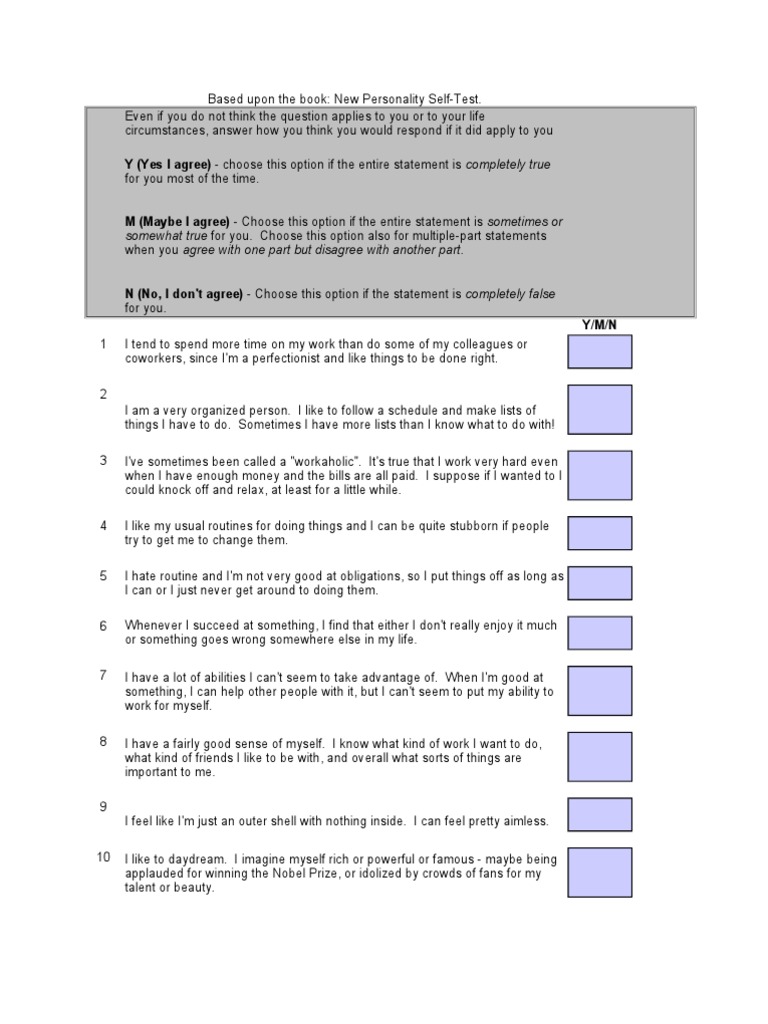 Personality Test PDF Personality Test PDF