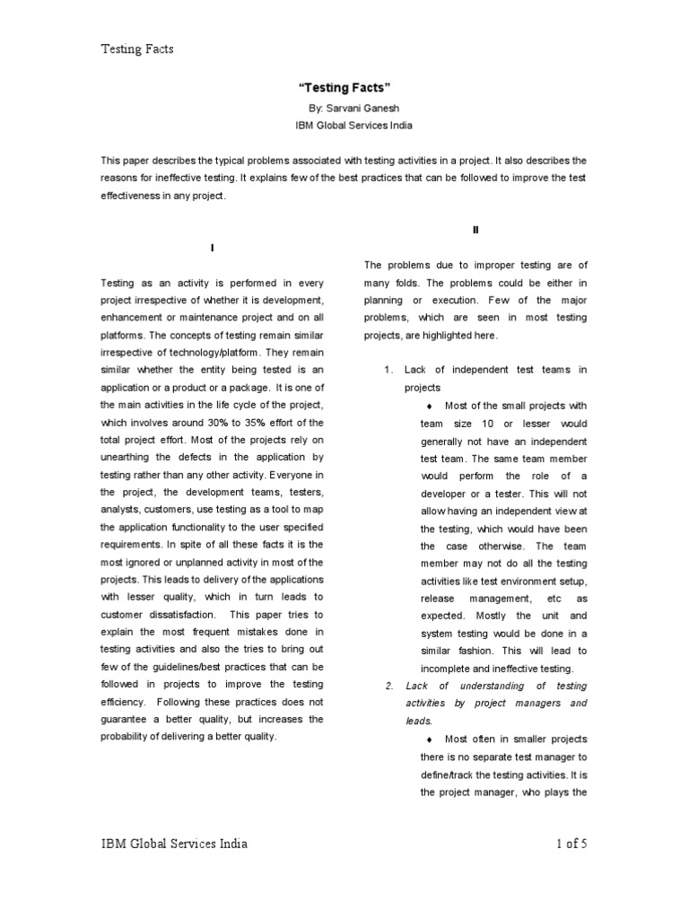 Testing Facts Pdf Software Testing Software Engineering