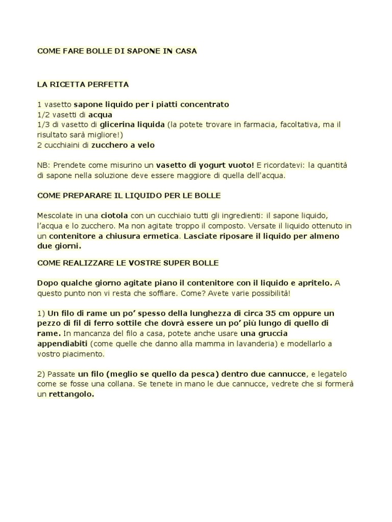 Come Fare Bolle Di Sapone In Casa