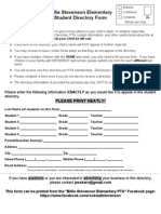 2013-14 Student Entry Form Billie Stevenson PTA Directory