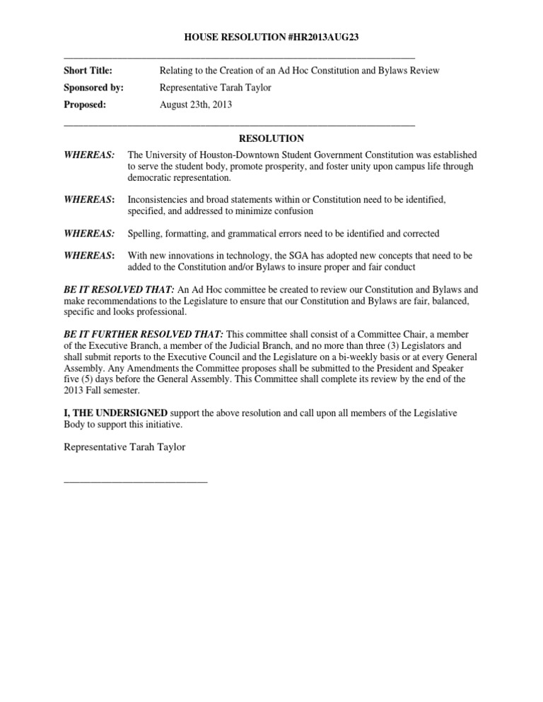 House Resolution #Hr2013Aug23 - Short Title: Sponsored By: Proposed | PDF