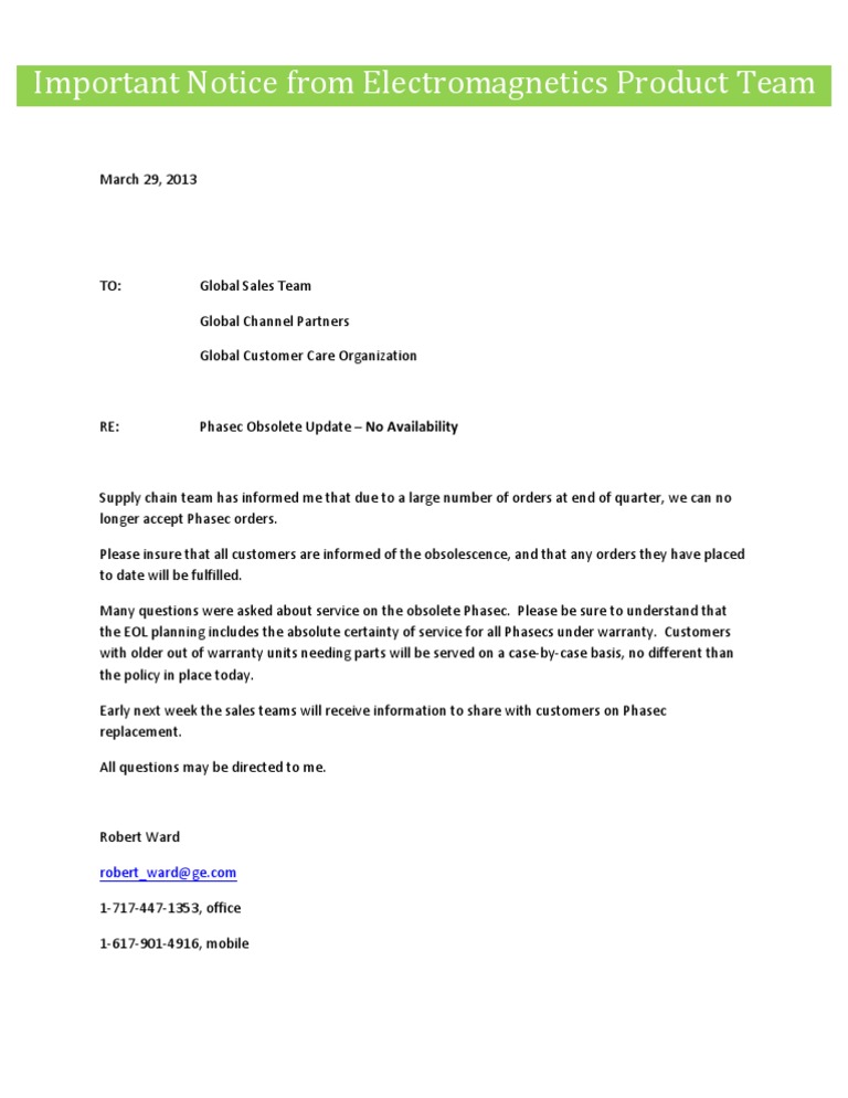 Phasec Obsolescence Notice | PDF | Business
