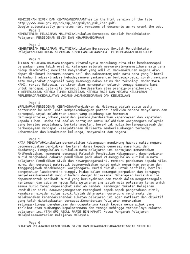 Pendidikan Sivik Dan Kewarganegaraan