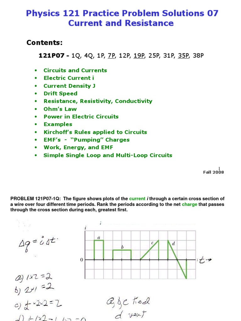 Physics 121 Practice Problem Solutions 07 Current and Resistance
