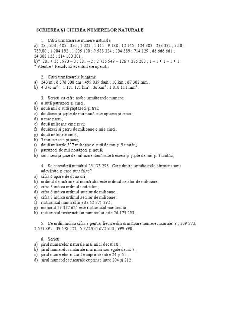 Scrierea Si Citirea Numerelor Naturale | PDF