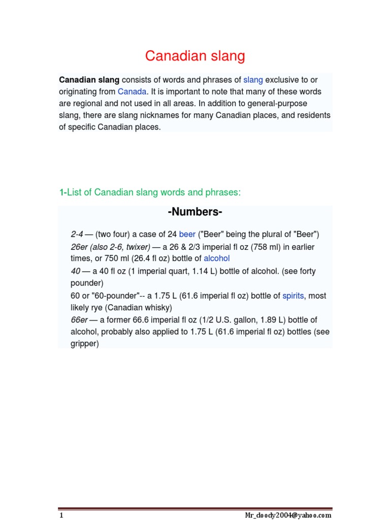 Canadian Slang Alberta Ontario