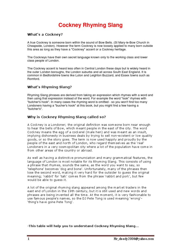 Cockney Rhyming Slang Leisure