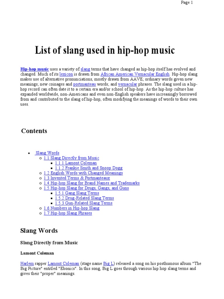 List of Slang Used in HipHop Music PDF Hip Hop Music Luxury Vehicles