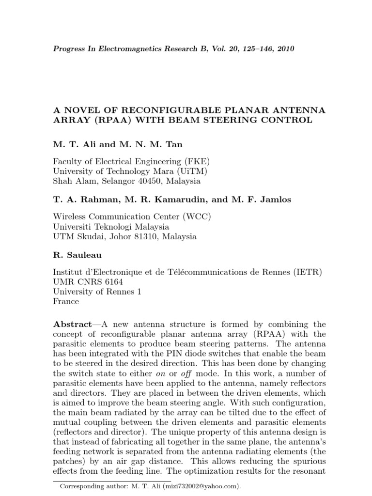 Reconfigurable Planar Antenna Array Design | PDF