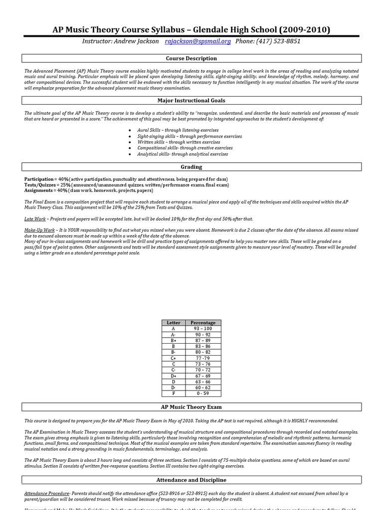 Glendale High School AP-Music-Theory SYLLABUS | Chord (Music) | Mode (Music)