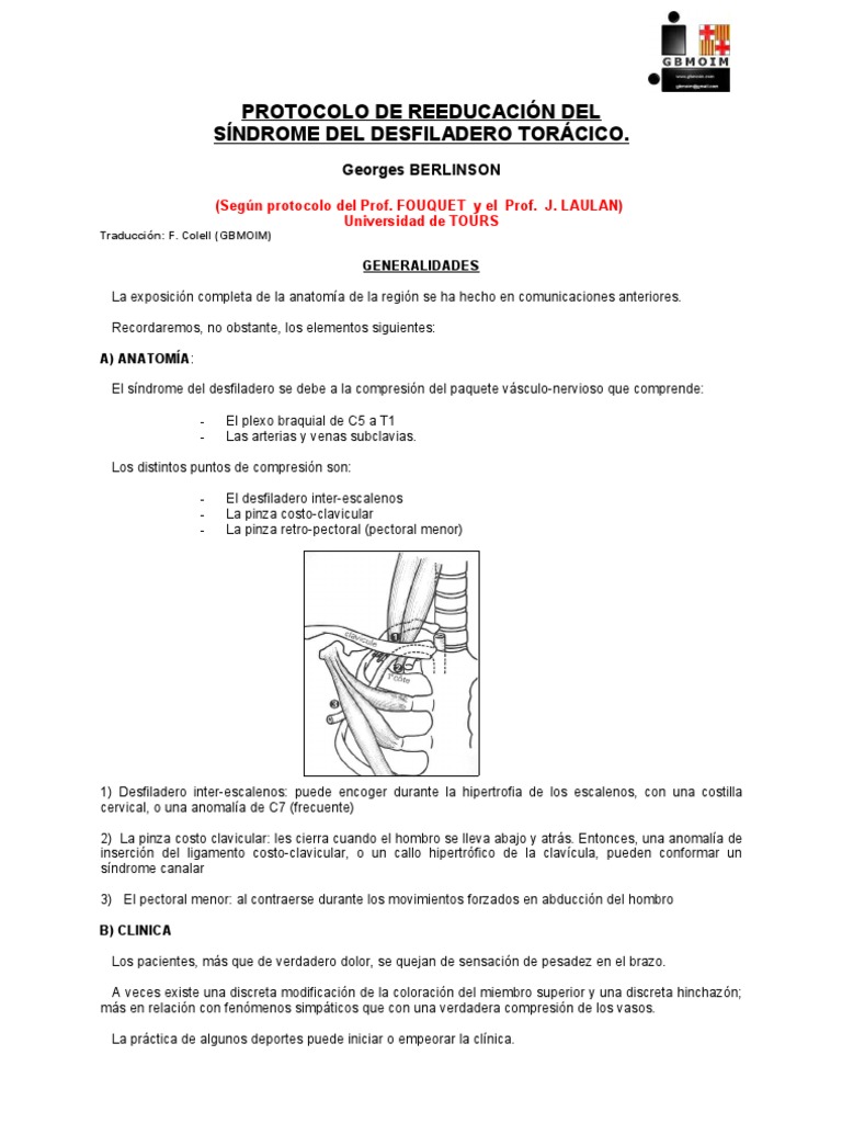 Sindrome Del Desfiladero Toracico Protocolo de Reeducacion | PDF | Hombro |  Pie, image size:768x1024