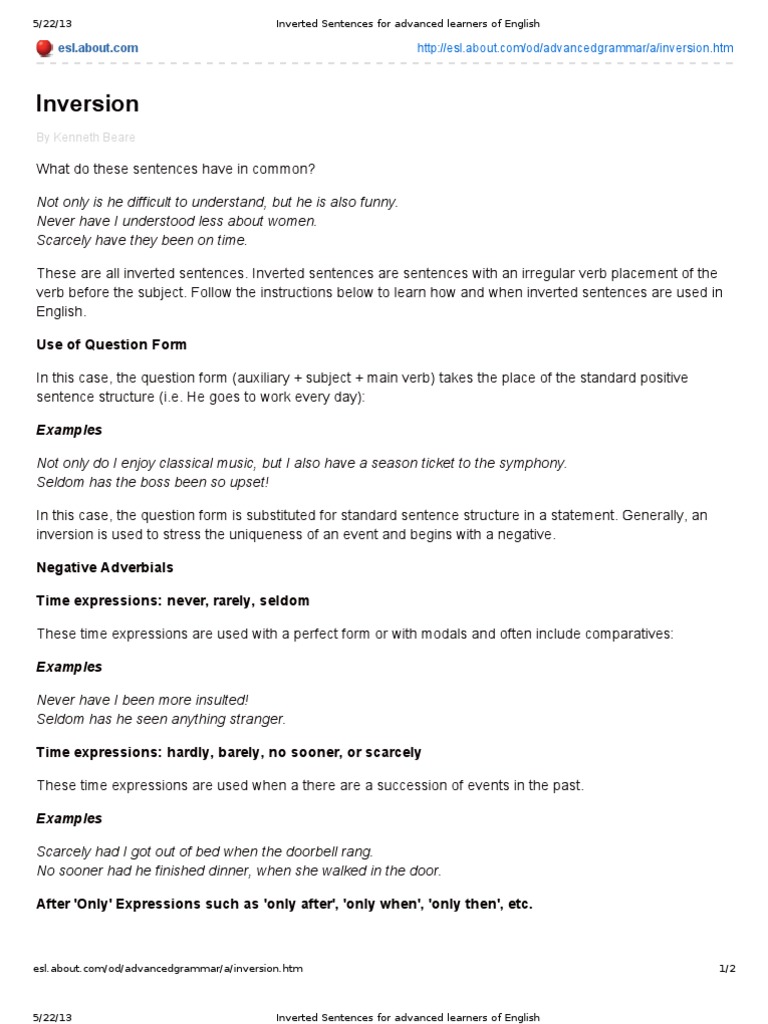 Inverted Sentences for Advanced Learners of English | Mathematics