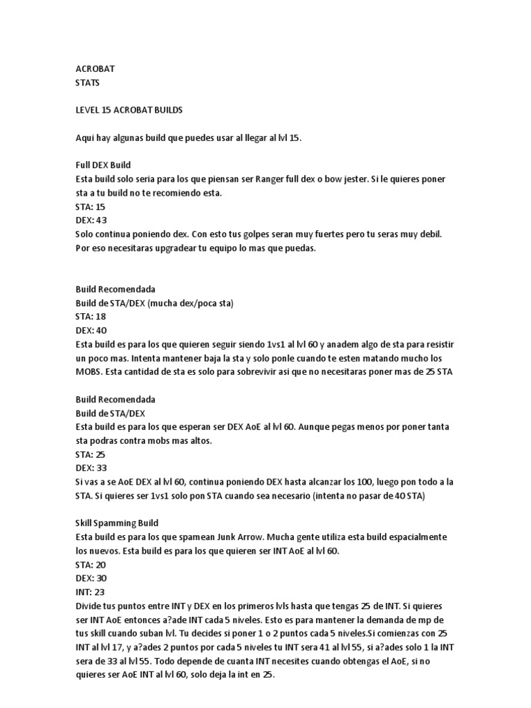 Builds de Acrobat en Flyff | PDF | Videojuegos de mundo abierto ...