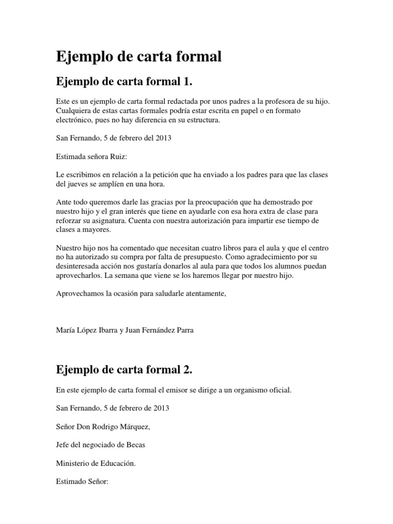 Formato de una carta formal