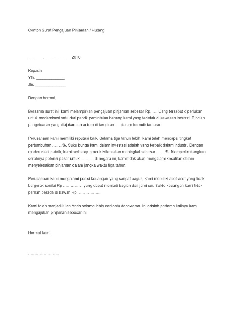 Contoh Surat Pengajuan Pinjaman Dana Ke Kantor Berbagi