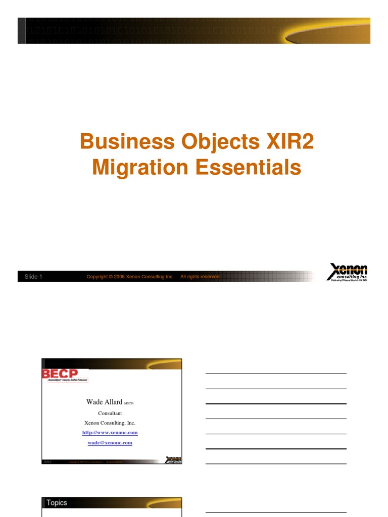 Business Objects XIR2 Migration Essentials: Slide 1 | PDF | Databases ...