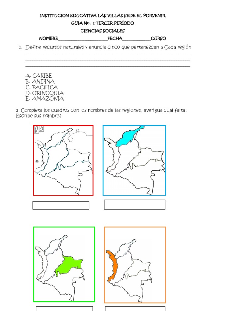 Actividades sobre Regiones Naturales de Colombia | PDF | Colombia