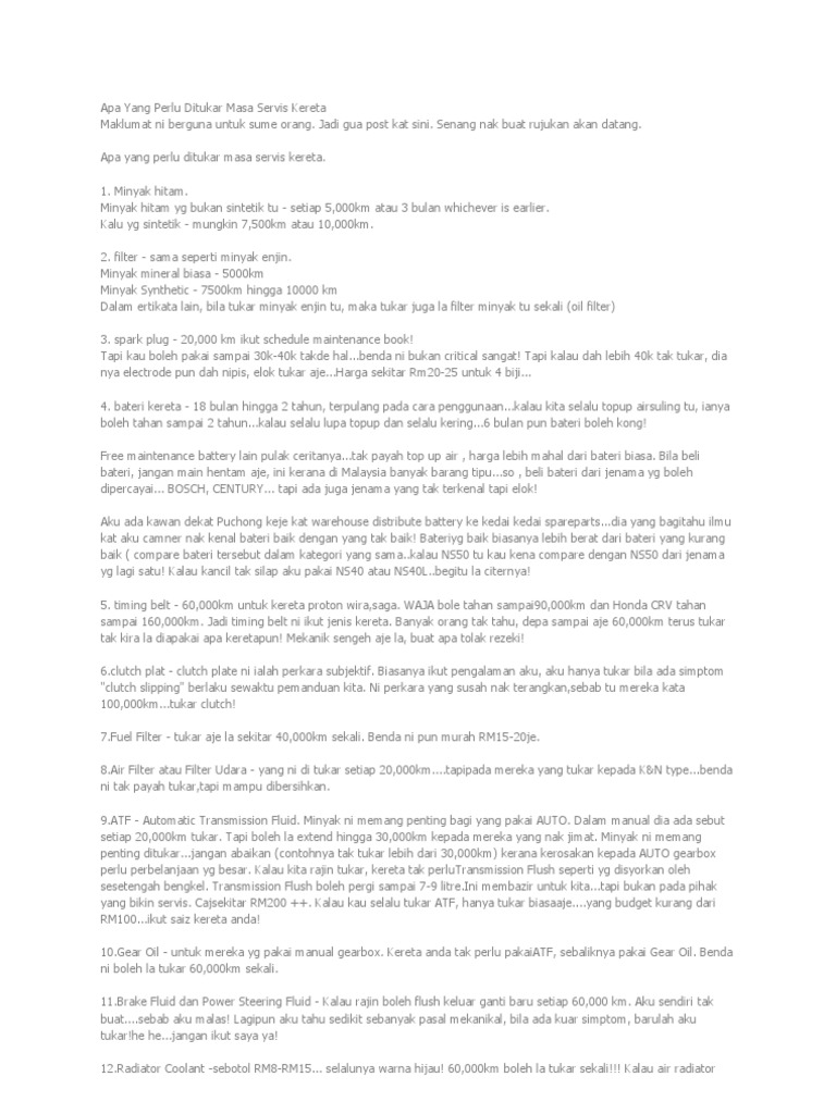 Apa Yang Perlu Ditukar Masa Servis Kereta  PDF