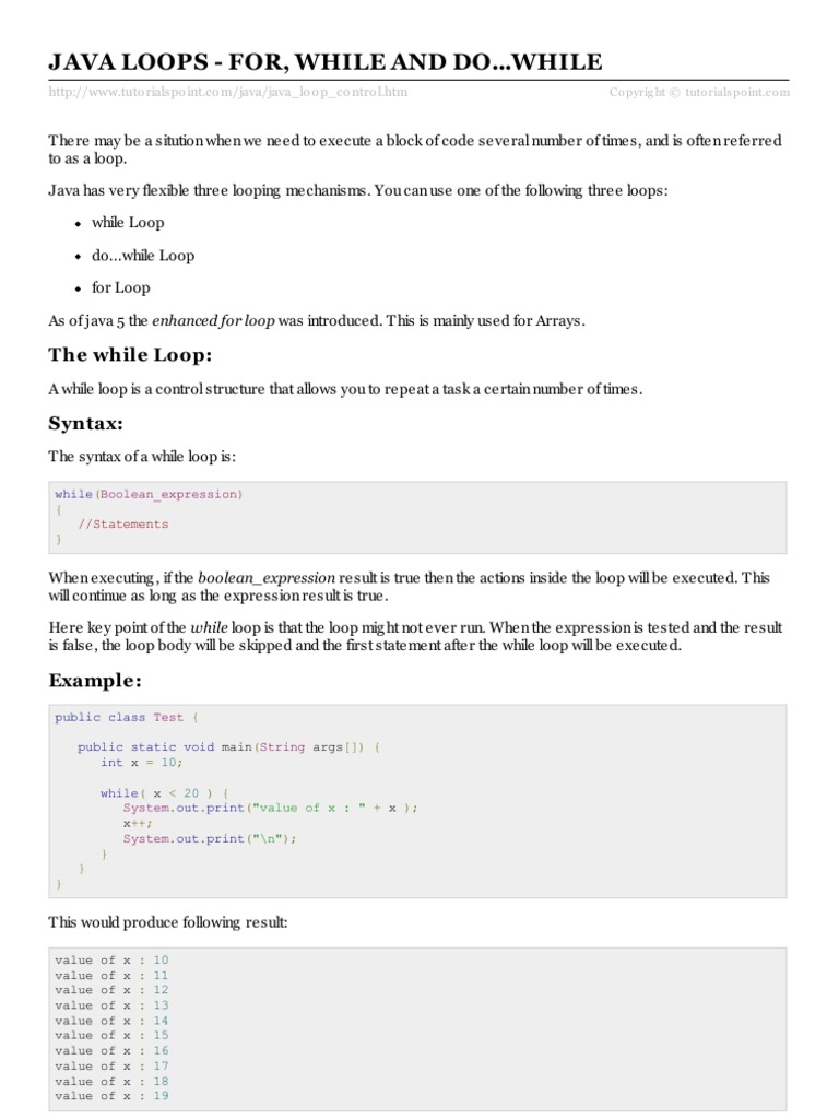 Java Loops - For, While and Do... While | PDF