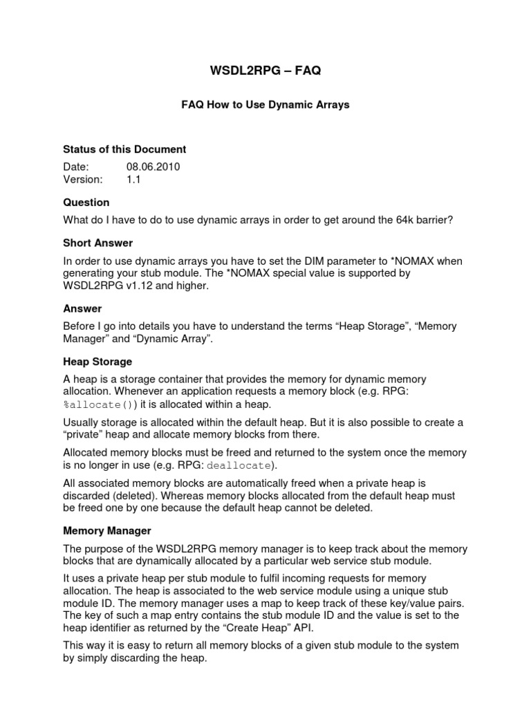 Faq How To Use Dynamic Arrays V1 1 Array Data Structure Parameter Computer Programming Free 30 Day Trial Scribd