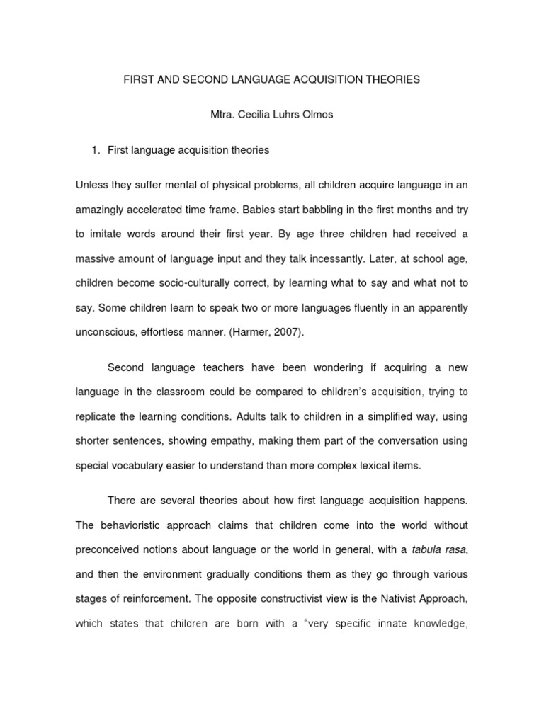 First And Second Language Acquisition Theories Pdf Second Language