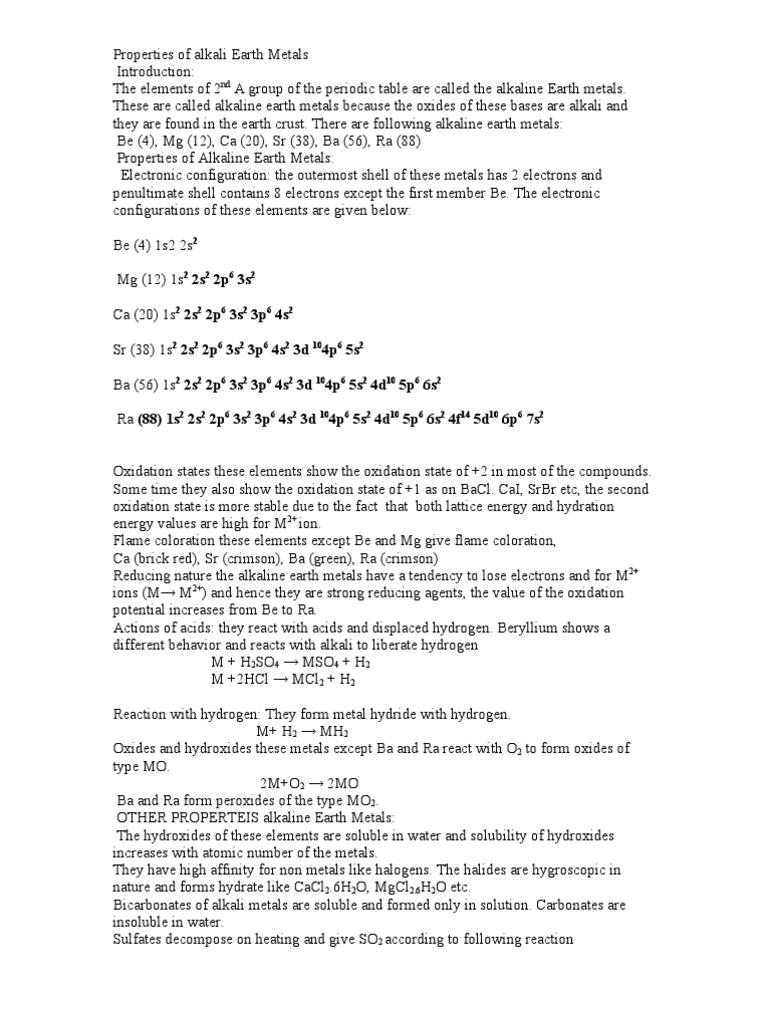 Properties of Alkaline Earth Metals | PDF