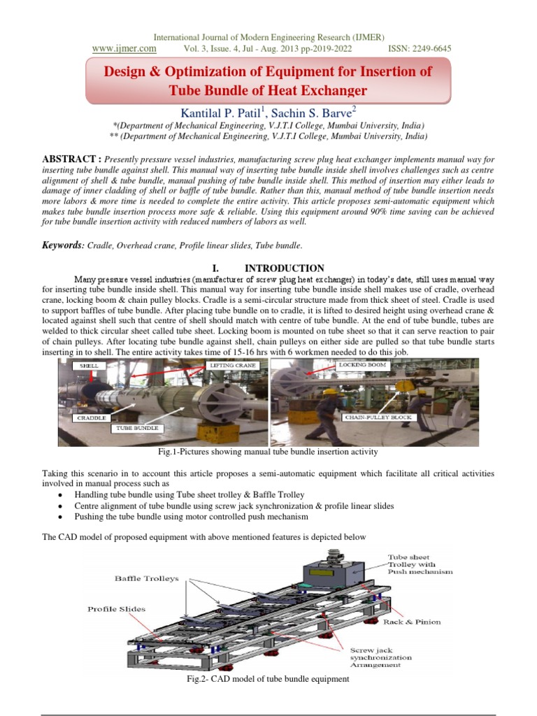 Design & Optimization of Equipment For Insertion of Tube Bundle of Heat ...