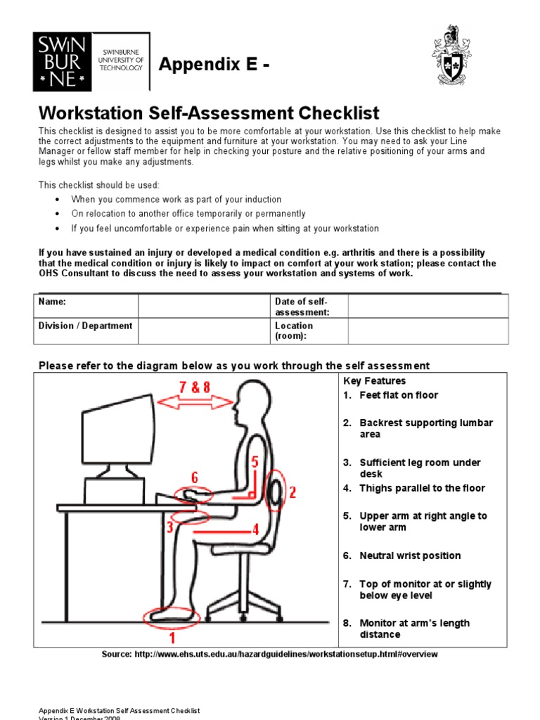 Workstation Ergonomics Diagrams And Checklist