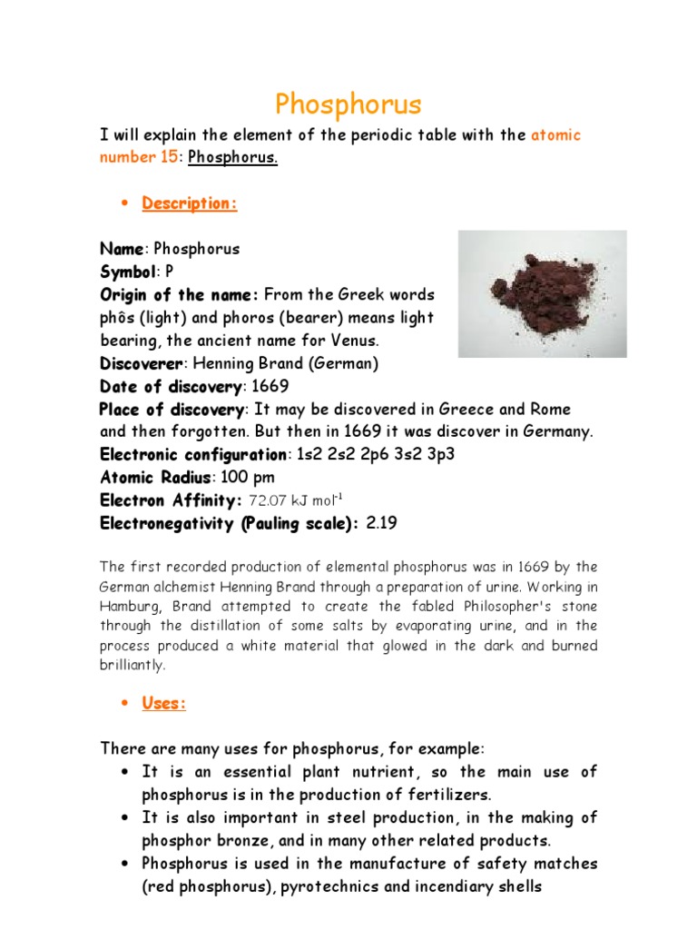 Phosphorus: Properties and Uses | PDF | Social Science | Foreign ...