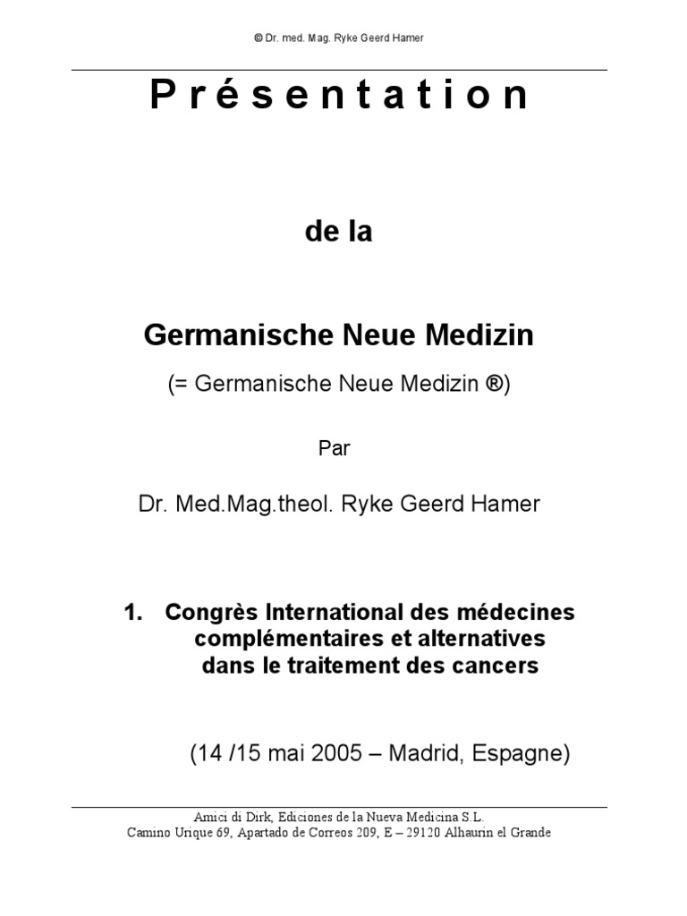 Antecedent sunrise Validation Hamer Ryke Geerd - PR Sentation de La Germanische Neue Medizin | PDF |  Préférence manuelle | Cerveau