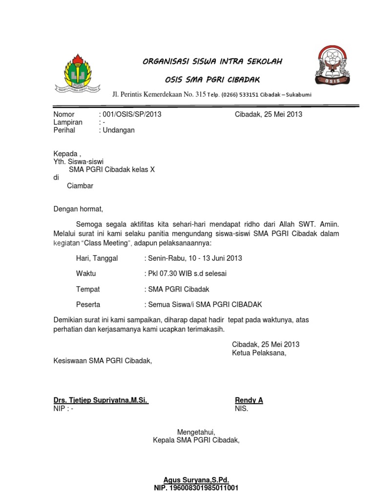 850 Contoh Surat Undangan Kegiatan Osis Gratis