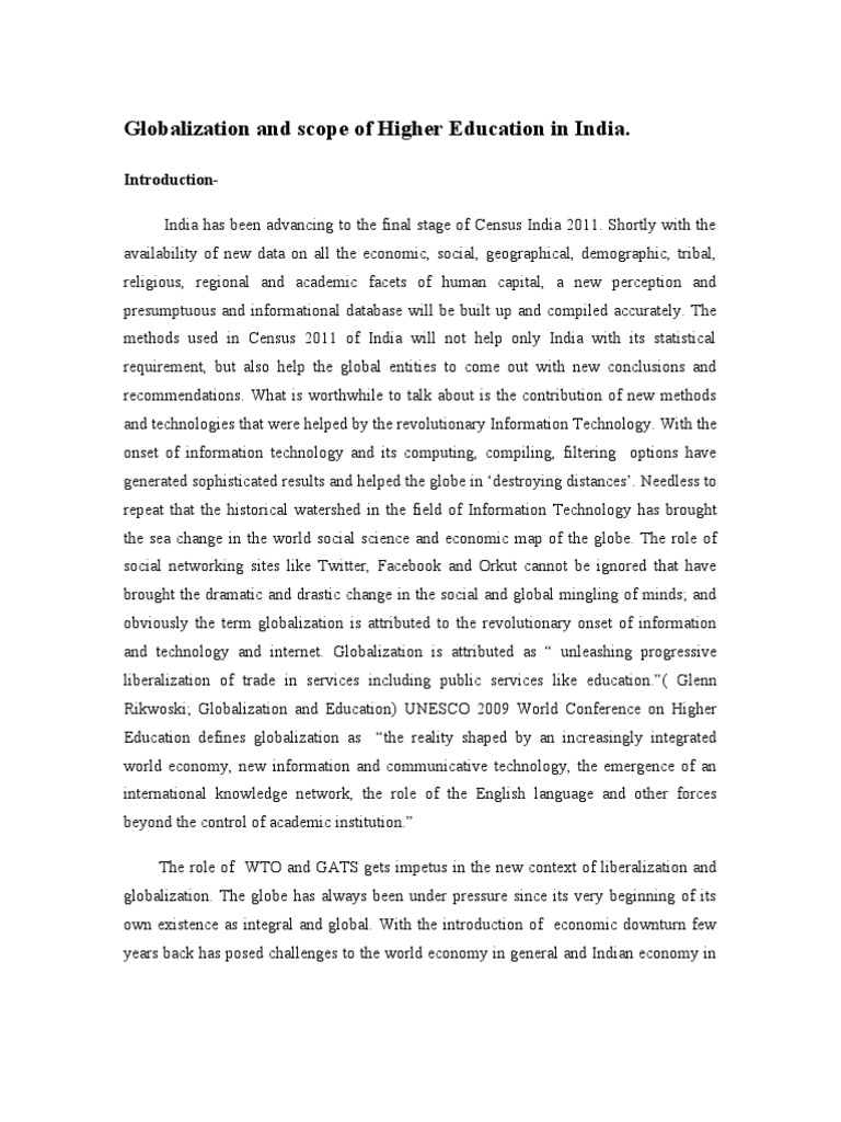 Globalization and Scope of Higher Education in India | PDF ...