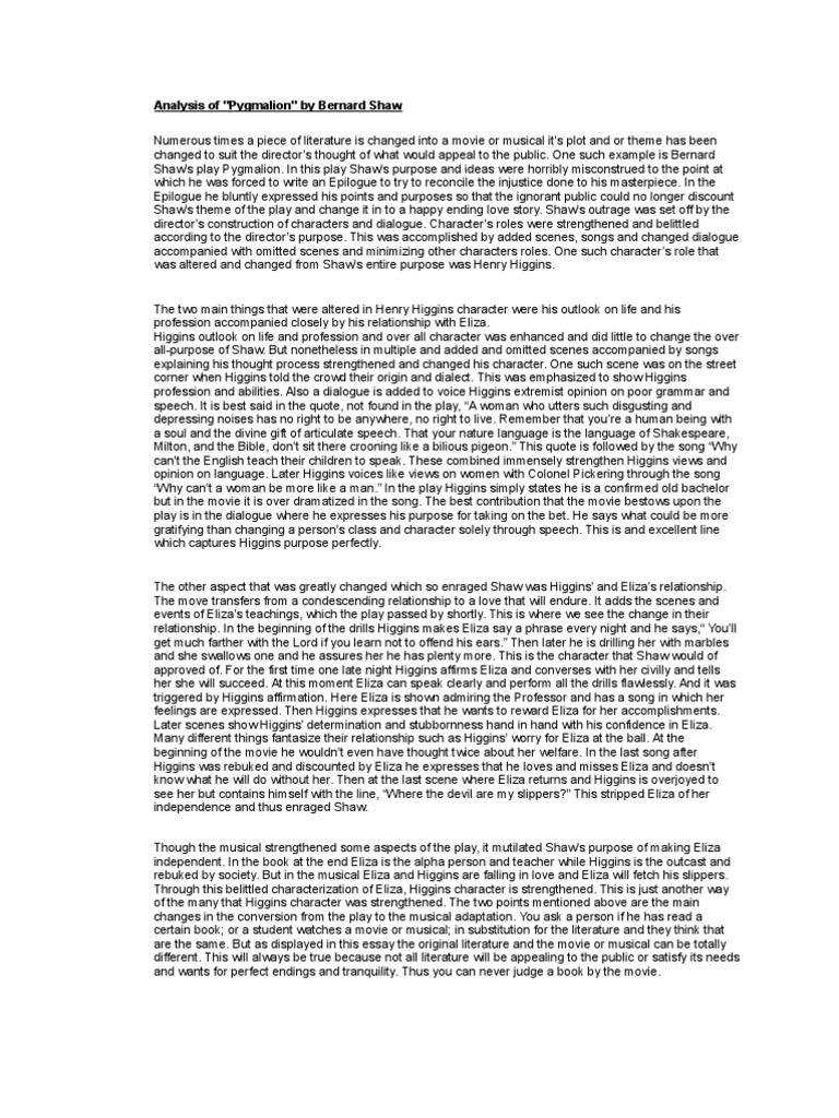 Analysis of Pygmalion PDF Pygmalion (Play)