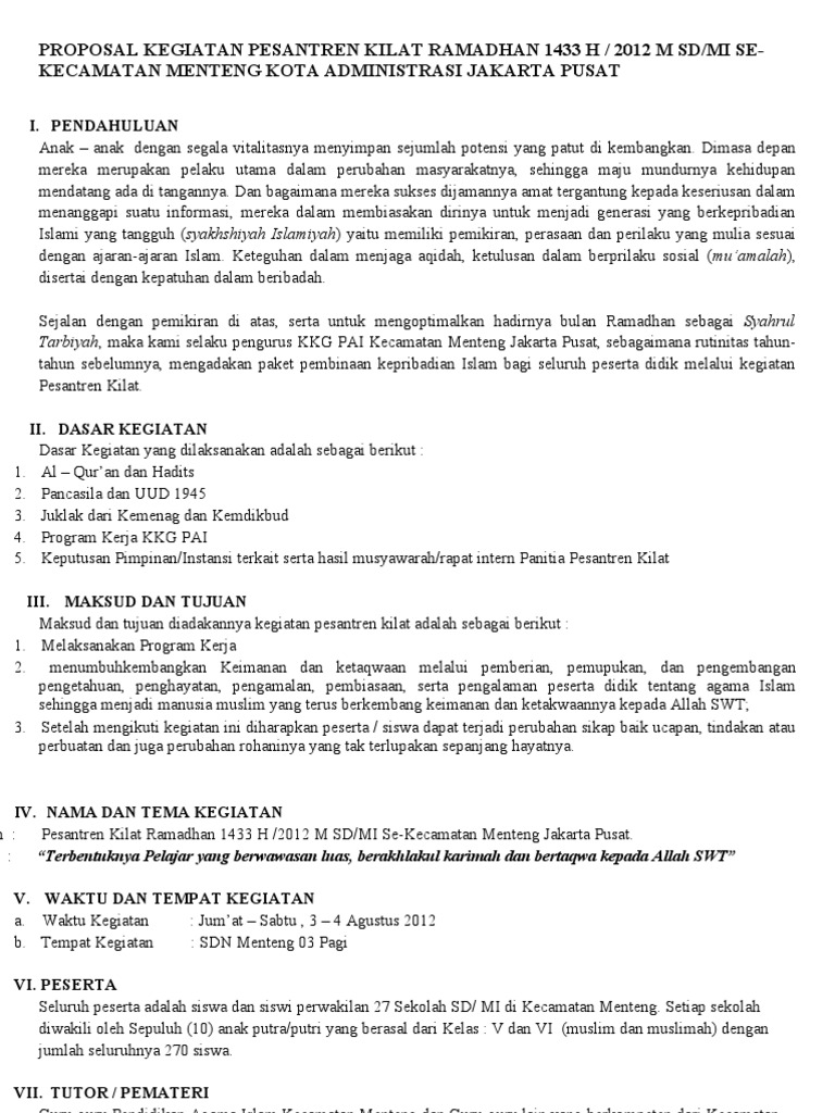 Proposal Kegiatan Pesantren Kilat Ramadhan 1433 H  PDF