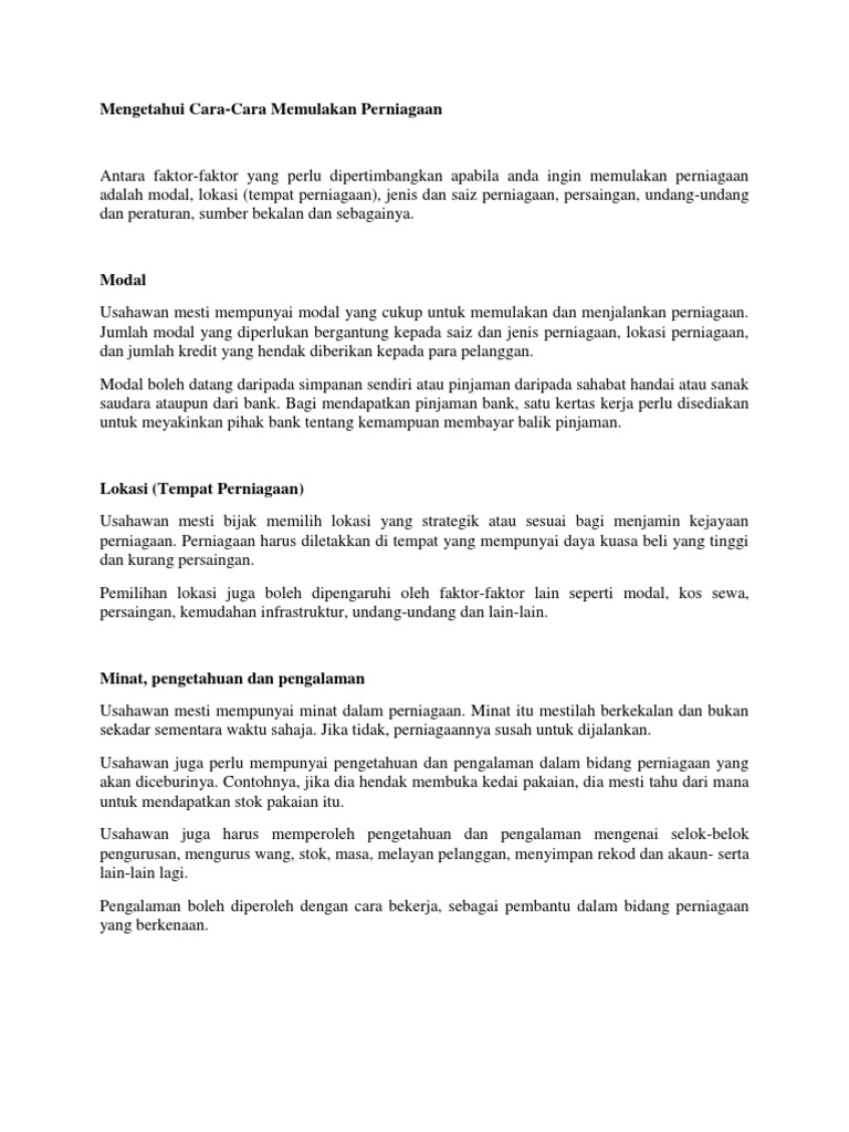 Cara Memulakan Perniagaan Pdf