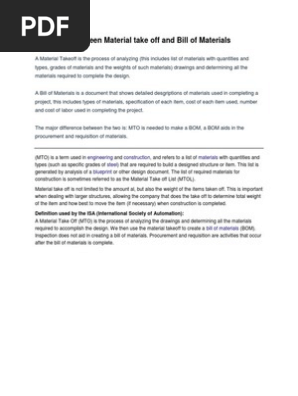 MTO Vs BOM | PDF
