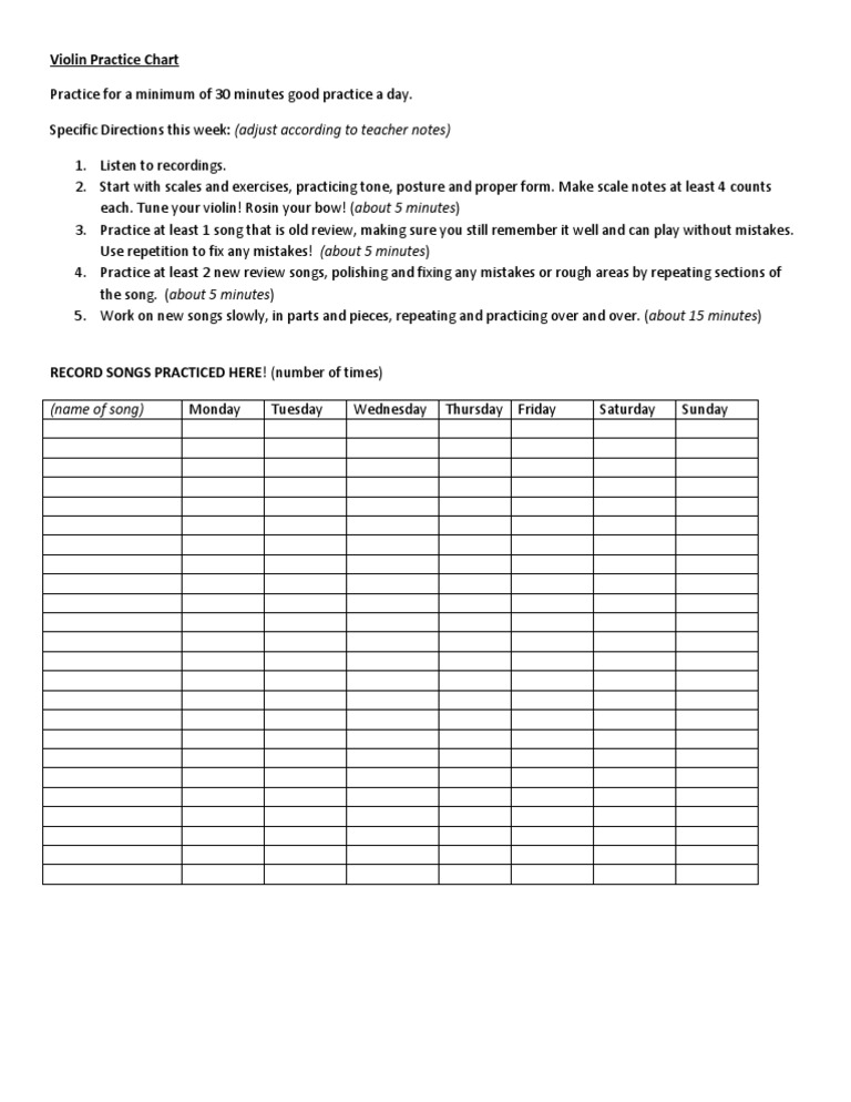 Violin Practice Chart | Violin | Entertainment (General)
