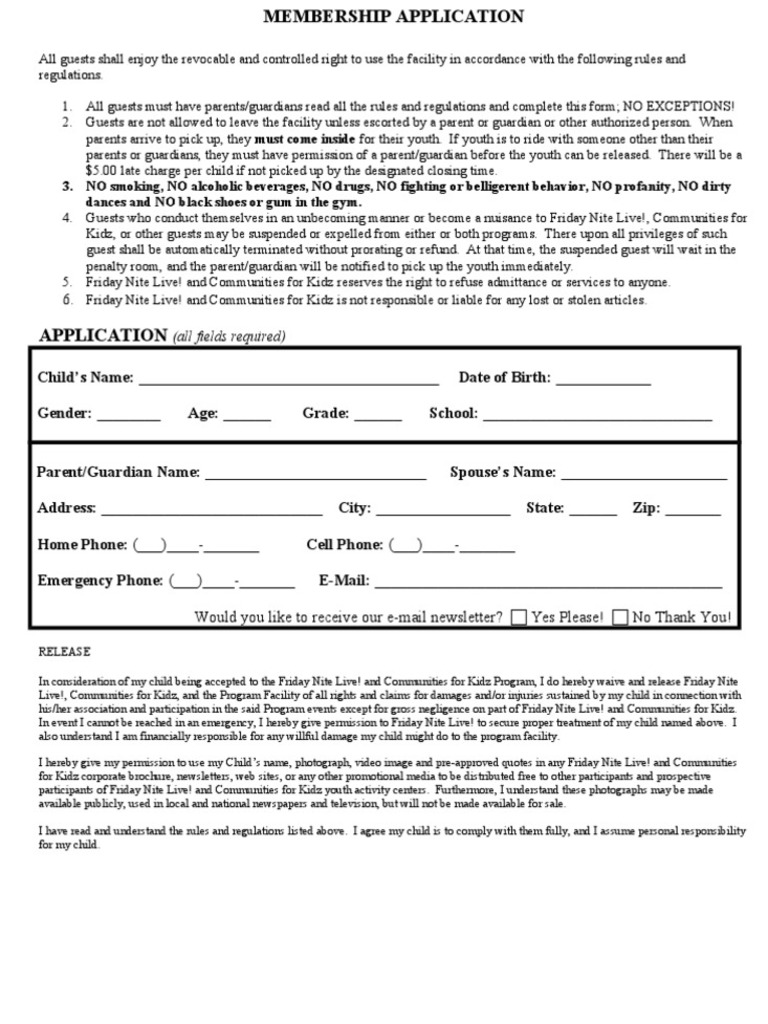 Youth Program Membership Form | PDF