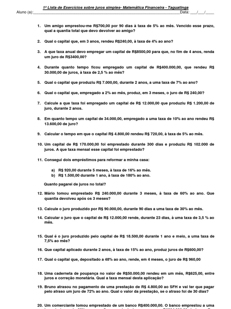 Exercícios de Juros Simples | PDF