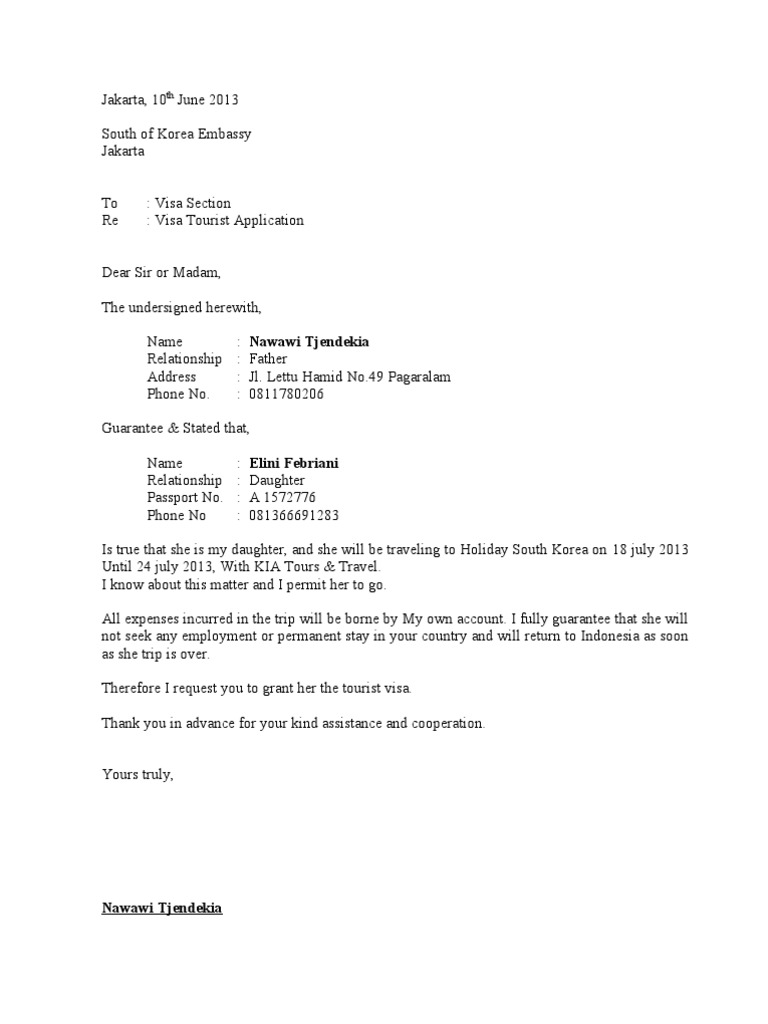 Surat Ijin Visa Korea Dari Orang Tua Untuk Anak Elini