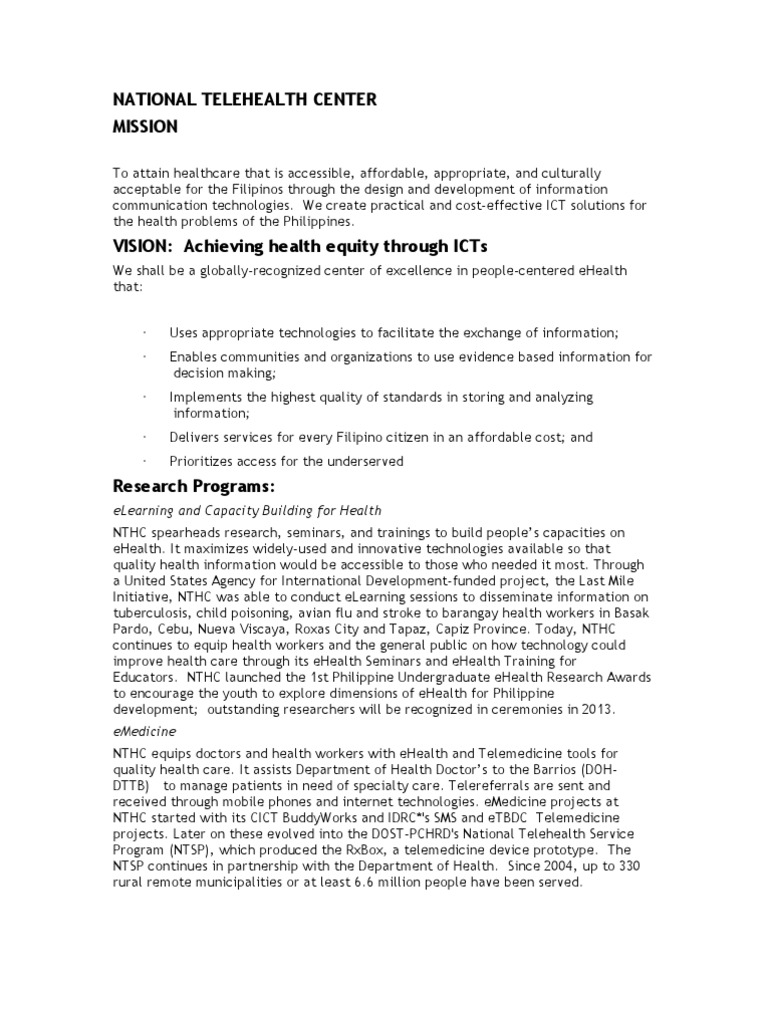 National Telehealth Center Initiatives | PDF | Telemedicine | Health ...