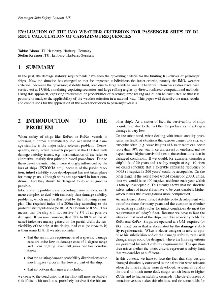 Evaluating IMO Weather Criteria for Passenger Ships | PDF | Ships ...