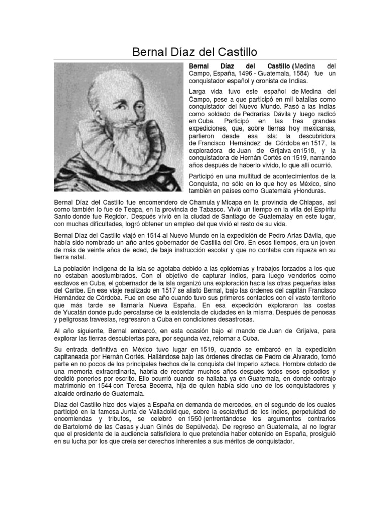 biografia Bernal Díaz del Castillo PDF Colonización española de las