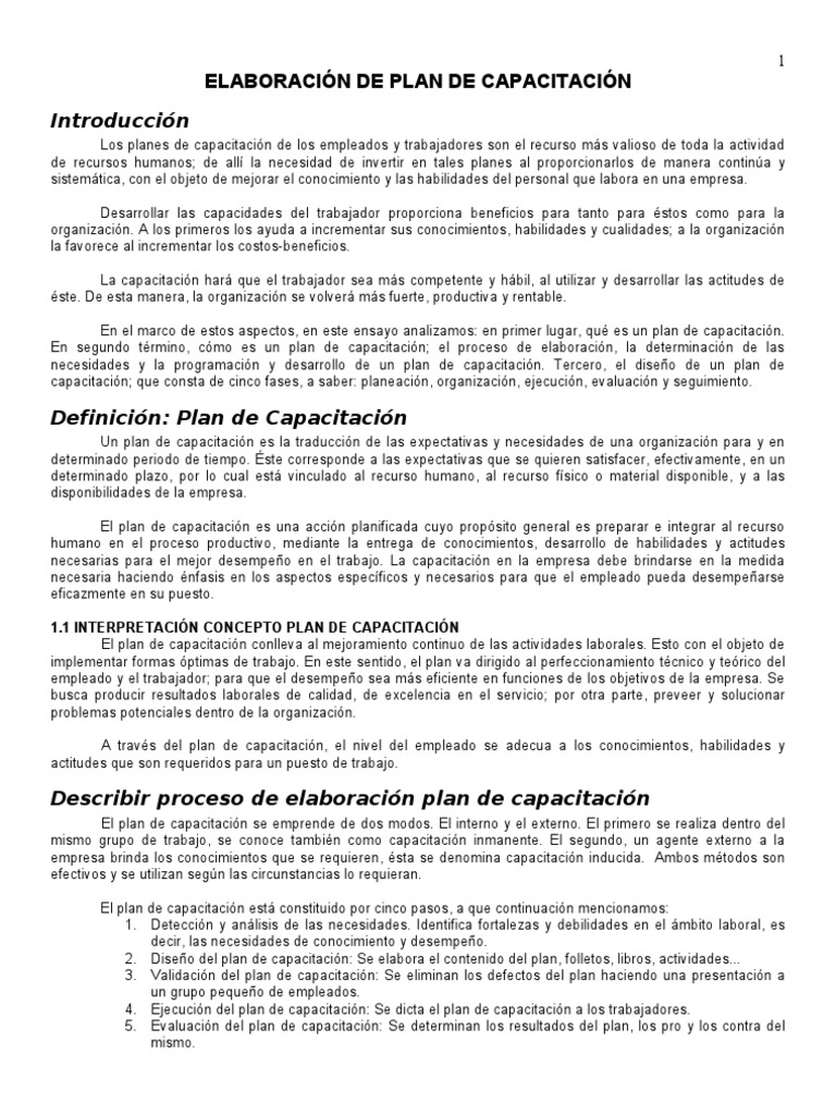 Guía para Elaborar un Plan de Capacitación | PDF | Recursos humanos ...