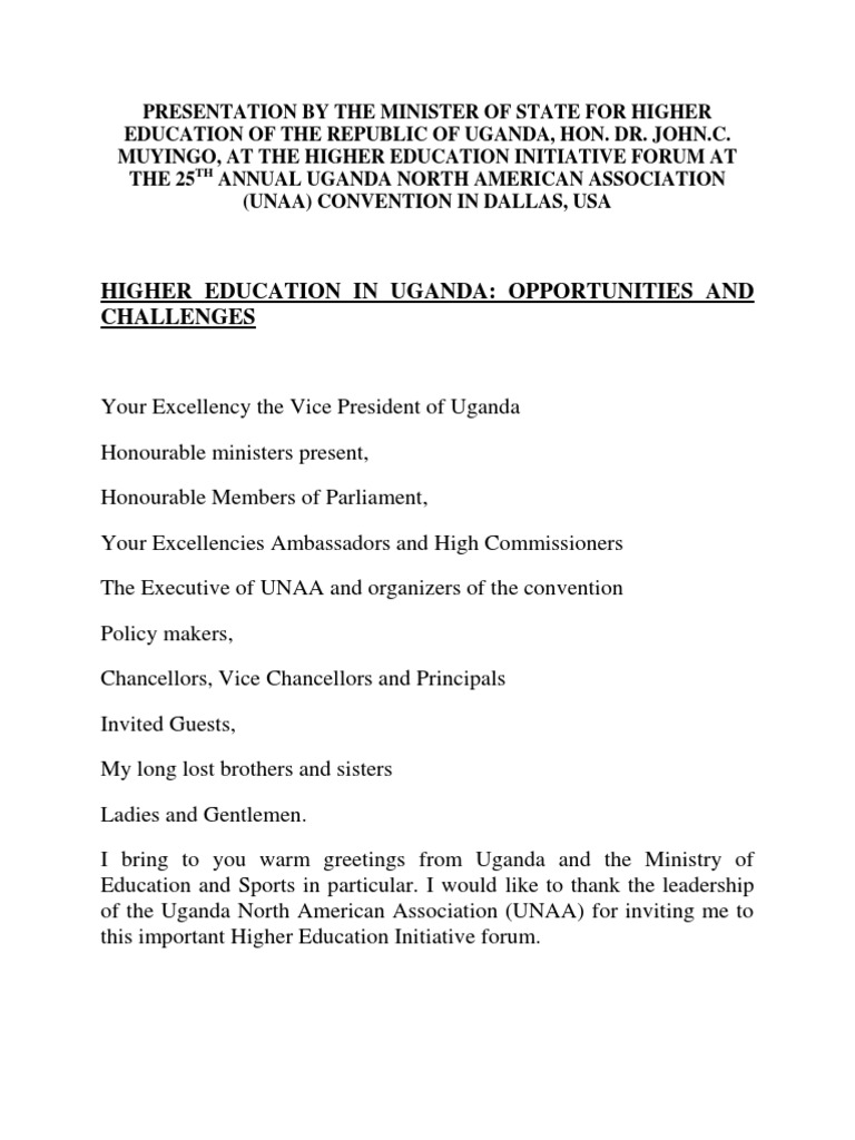 Higher Education in Uganda: Opportunities and Challenges | PDF ...