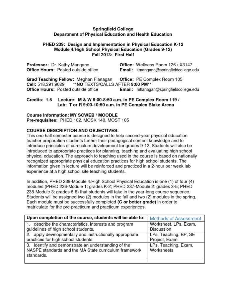 High School PE Curriculum Overview | PDF | Physical Education ...