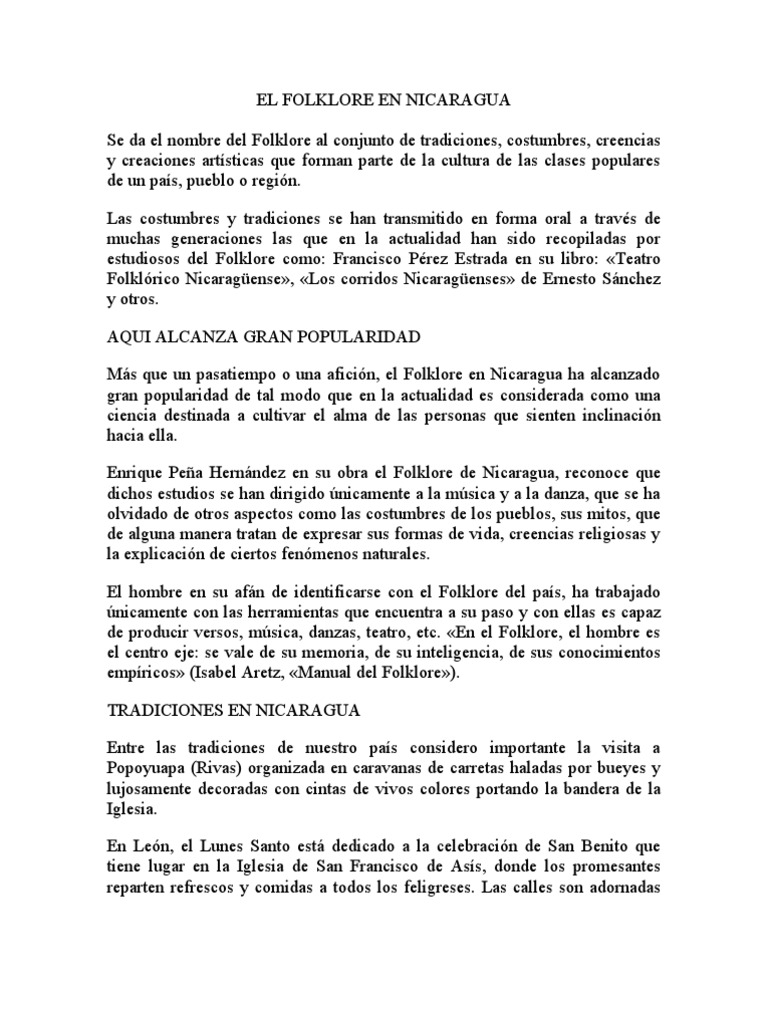 El Folklore En Nicaragua Pdf Nicaragua Folklore