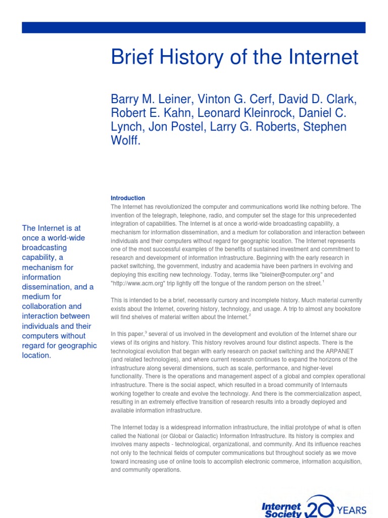 Brief History of the Internet | PDF | Internet Protocol Suite | Packet ...