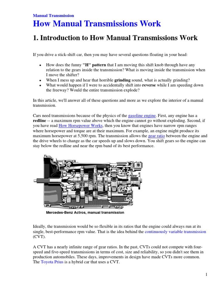How Manual Transmissions Work | PDF | Manual Transmission ...